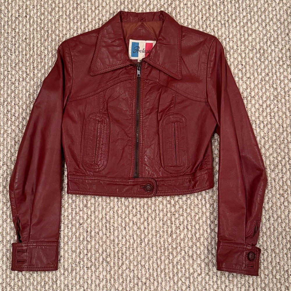 Women's Protege Reddish Brown Cropped Slim Fit Leather Jacket Junior Size 9